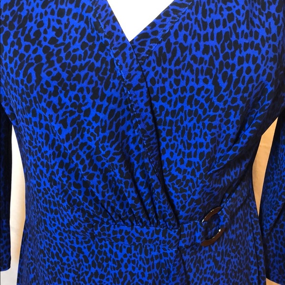 Jones New York blue black leopard faux wrap dress - Picture 3 of 6